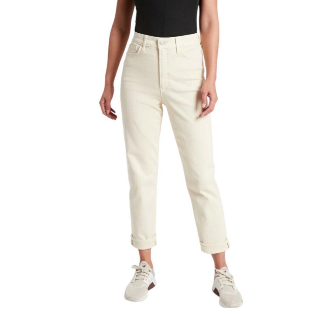 Athleta Sculptek Flex Straight Leg Ankle Stretch Denim Jean in Bone Size 16